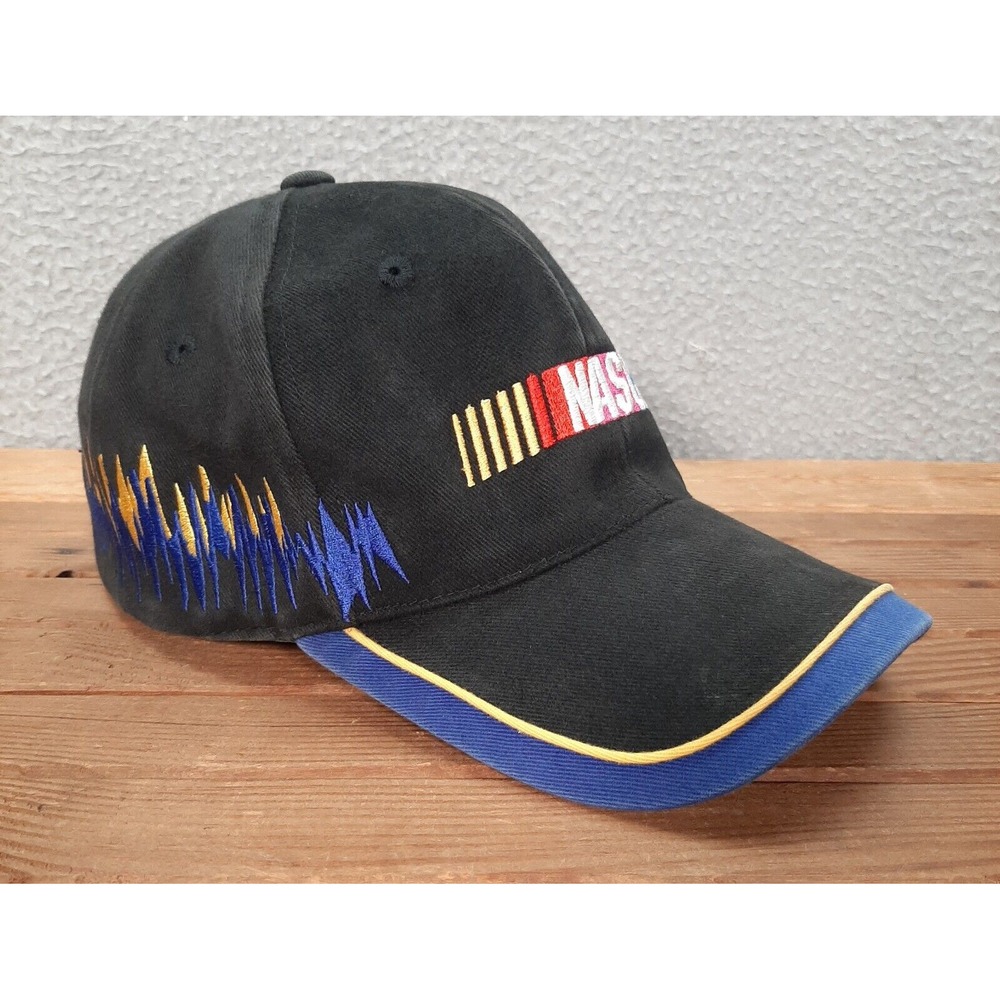 Vintage Nascar Hat Adult Strap Back Cap Black Blue Racing Grunge Faded 1990s Y2K